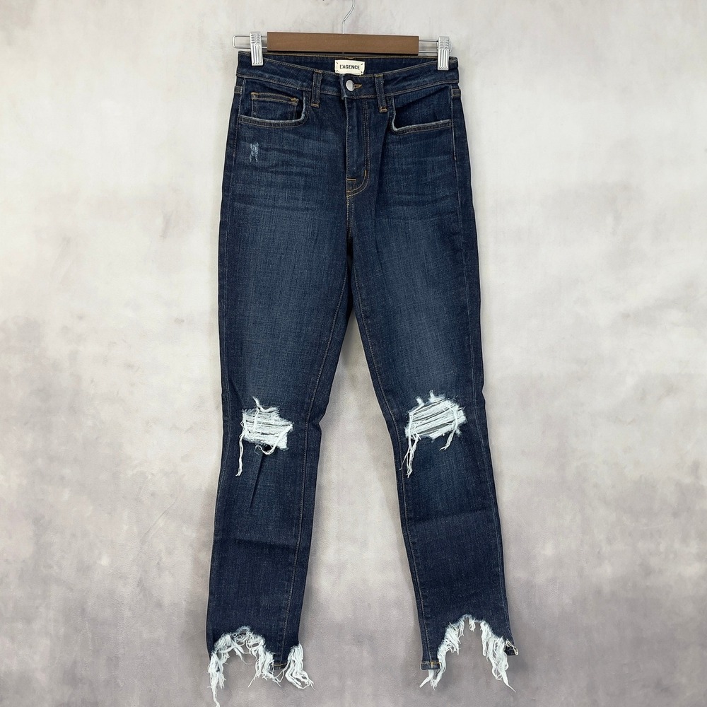 L'Agence Womens High Line Skinny Jeans 25 Dark Destruct Parisian Urban Minimal